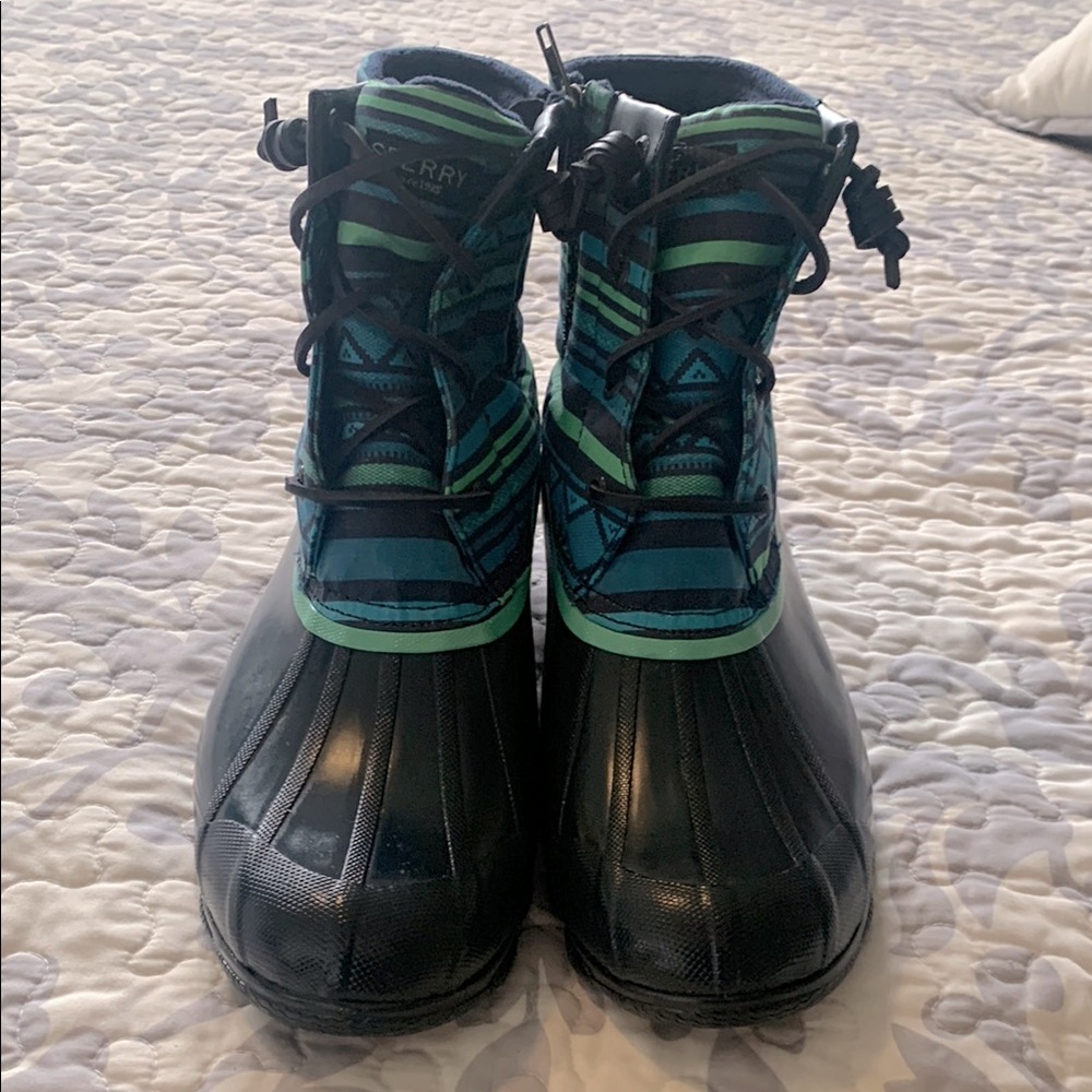 Sperry Blue and Green Striped Boots